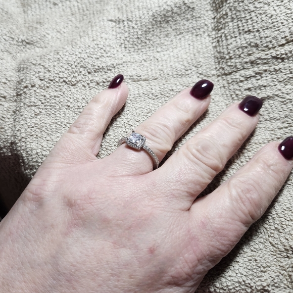 Silver 💍 Ring Cubic Zirconia Halo Ring - Picture 6 of 10